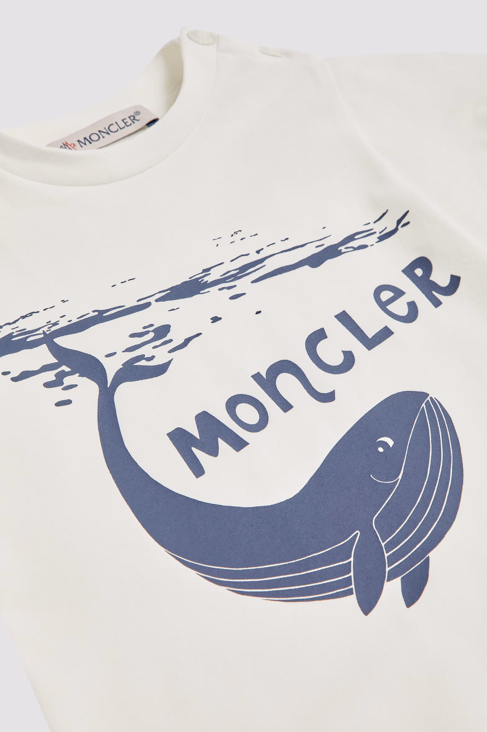 Whale Motif Cotton Romper Boy White Moncler 4
